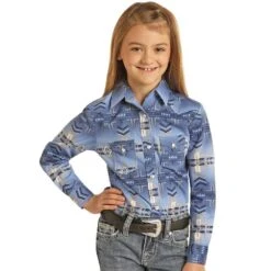 Girl's Rock N Roll Blue Aztec Snap Shirt