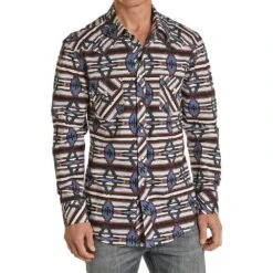 Men's Rock N Roll Red Horizontal Aztec Snap Shirt
