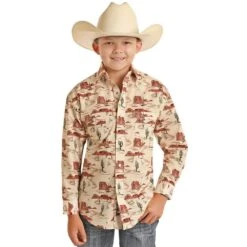 Boy's Rock N Roll Cowboy Dale Brisby Cactus Snap Shirt