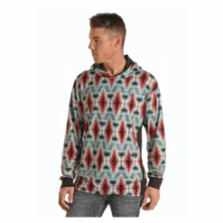 Rock & Roll Denim Men's Aztec Print Red & Turquoise Hoodie P8H1533