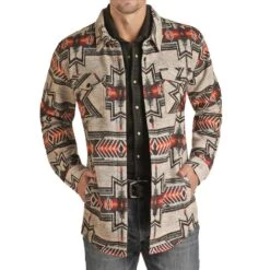 Rock & Roll Denim Men's Cotton Brushed Aztec Jacquard Shirt Jacket