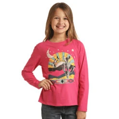 Rock & Roll Denim Basic Long Sleeve Tee With Graphic