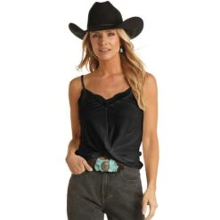 Rock & Roll Denim Cowgirl Twist Front Cami With Lace
