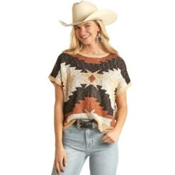 Rock & Roll Denim Cowgirl Aztec Sweater