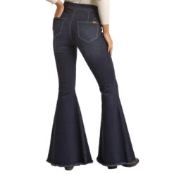 Rock & Roll Denim Button Bell High Rise Flare Jeans