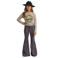 Rock & Roll Denim Multi Color Stripe Bell Bottoms