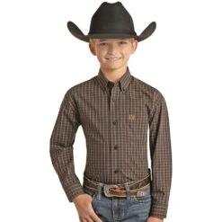 Rock & Roll Denim Panhandle Boy's Blue Checker Print Button Down