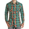 Rock N Roll Cowboy Slim Fit Turquoise Aztec Print Snap Shirt