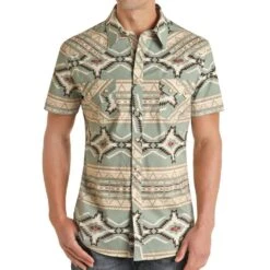 Rock N Roll Cowboy Aqua Aztec Snap Shirt