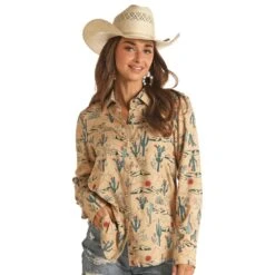 Rock & Roll Denim Women's Desert Tan Long Sleeve Snap Shirt