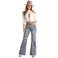 Rock & Roll Denim Womens Distressed Comfort Flare