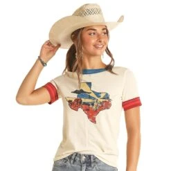 Rock & Roll Denim N Cowgirls Womens Texas Ringer Tee