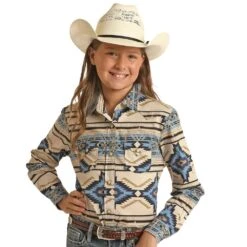 Rock & Roll Denim N Snap Shirt With Aztec Print
