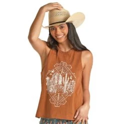Rock & Roll Denim N Womens Copper Muscle Tank With Graphic