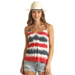 Rock & Roll Denim N Womens Tie Dye Tank With Smocking