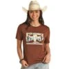 Rock & Roll Denim And Womens Brown Graphic Tee With Steer -Rock & Roll 163103 default l