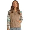 Rock & Roll Denim And Womens Tan Contrast Sleeve Hoodie -Rock & Roll 163111 default l