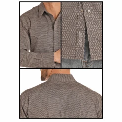 Rock & Roll Cowboy Men's Brown Poplin Print LS Snap Shirt B2S2321 -Rock & Roll 2321multi