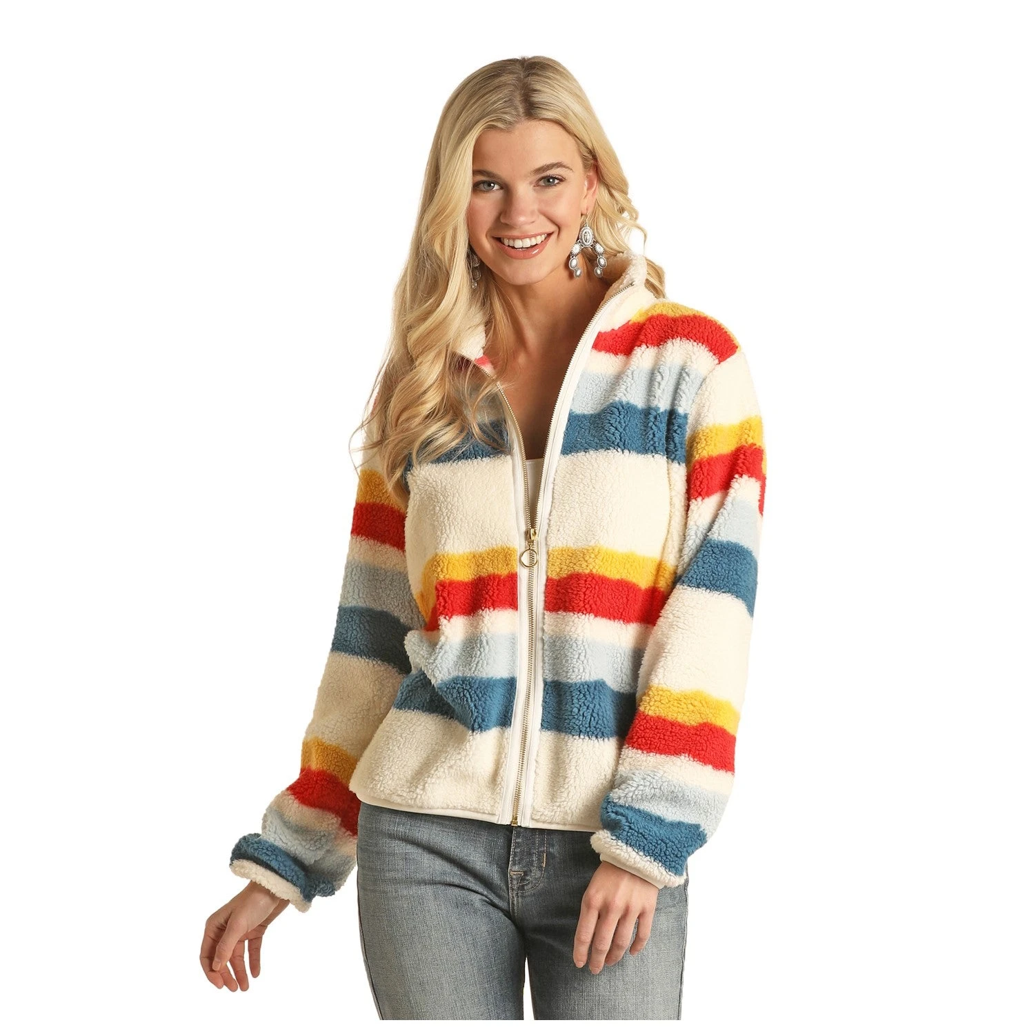 Rock & Roll Cowgirl® Ladies Sherpa Striped Zip Up Sweater 48T2398 3 Rock & Roll Cowgirl® Ladies Sherpa Striped Zip Up Sweater 48T2398