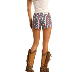 Rock & Roll Cowgirl Ladies Stars & Stripes Flag Low Rise Shorts 68-5308 -Rock & Roll 68 5308 B
