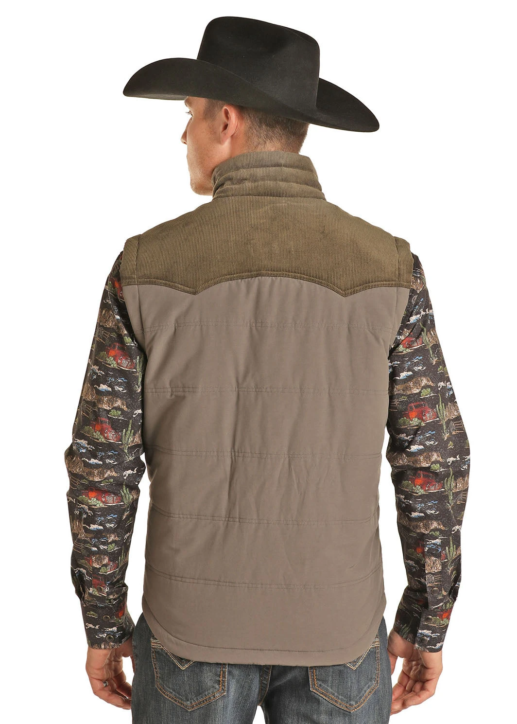 Rock & Roll Cowboy Men's Performance Nylon & Corduroy Grey Vest 98-1109 4 Rock & Roll Cowboy Men's Performance Nylon & Corduroy Grey Vest 98-1109 - Image 2