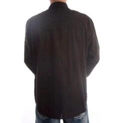 Rock N Roll Cowboy Men's Black Tonal Satin Plaid Snap Shirt -Rock & Roll B2S5106 back3