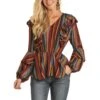 Rock & Roll Cowgirl Ladies Stripe Multicolor Blouse Shirt B4-7646-97 -Rock & Roll B4 7646 AZ