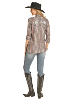 Rock & Roll Cowgirl Ladies Stripe Button Down Long Sleeve Shirt B4B4505 -Rock & Roll B4B4505