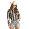 Rock & Roll Cowgirl Ladies Boyfriend Fit Stripe Long Sleeve Shirt B4S3334 1 Rock & Roll Cowgirl Ladies Boyfriend Fit Stripe Long Sleeve Shirt B4S3334 -Rock & Roll B4S3334 A