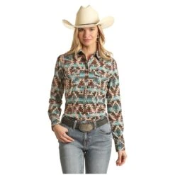Rock & Roll Cowgirl Girl's Dale Brisby Aztec Snap Shirt B4S3335
