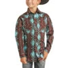 Rock & Roll Cowboy Boy's Aztec Print Dark Brown Snap Shirt B8S1314