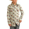 Rock & Roll Denim Boy's Cactus Desert Scene Aqua Snap Shirt B8S3325 -Rock & Roll B8S3325