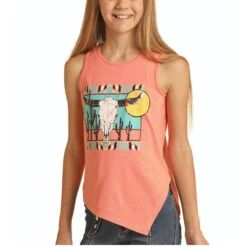 Rock & Roll Cowgirl Girl's Skull Print Graphic Corral Tank Top G1-9237
