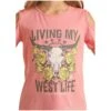 Rock & Roll Cowgirl® Girl's Skull Print Cold Shoulder T-Shirt G3T3347 1 Rock & Roll Cowgirl® Girl's Skull Print Cold Shoulder T-Shirt G3T3347 -Rock & Roll G3T3347
