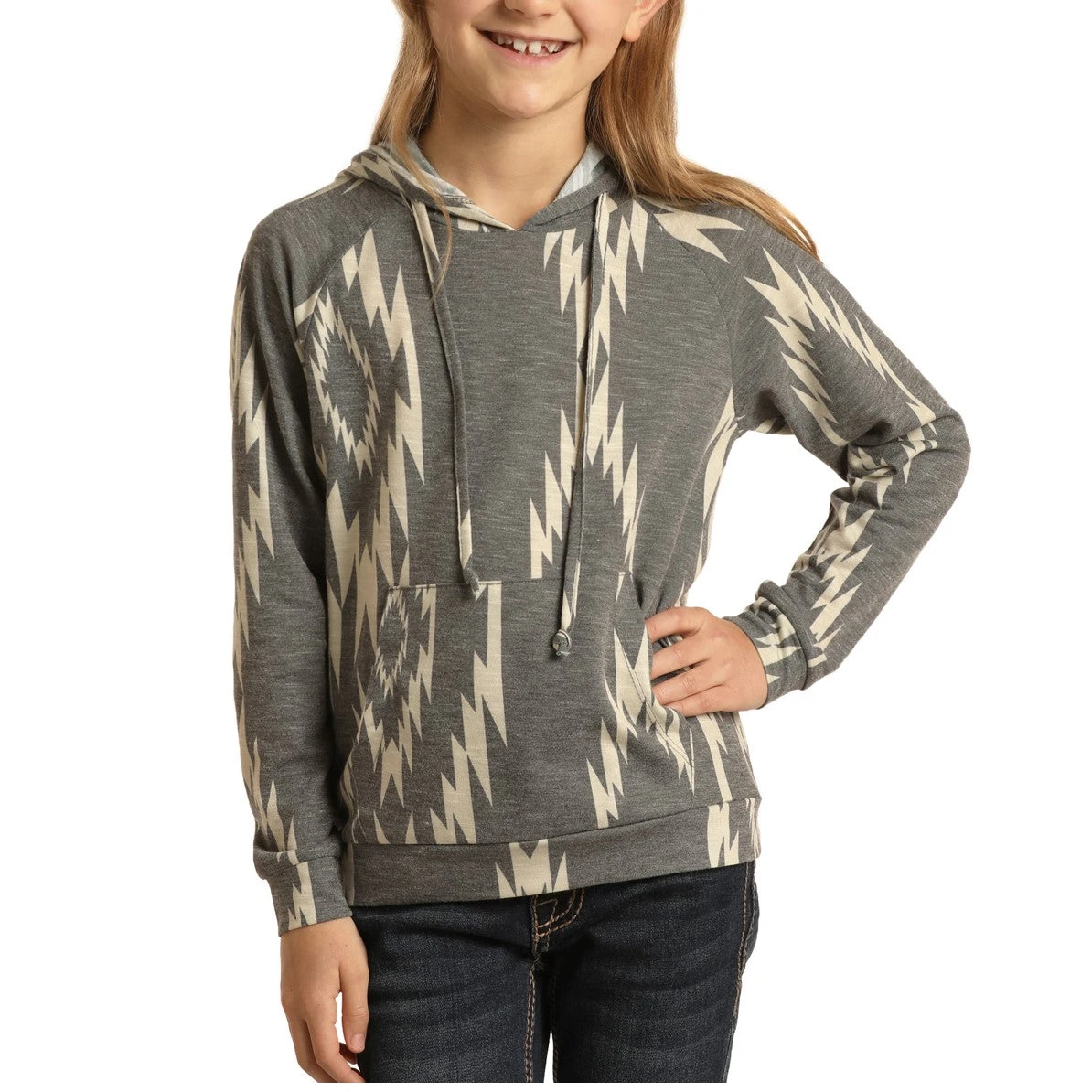 Rock & Roll Cowgirl Children's Grey Aztec Print Hoodie G4H1165-05 3 Rock & Roll Cowgirl Children's Grey Aztec Print Hoodie G4H1165-05
