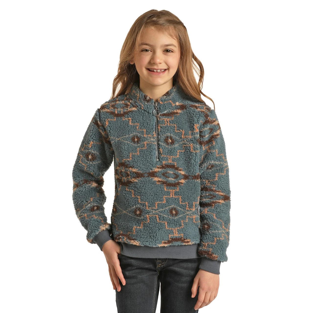 Rock & Roll Cowgirl® Girls Aztec Sherpa Indigo Pullover G4T2354 3 Rock & Roll Cowgirl® Girls Aztec Sherpa Indigo Pullover G4T2354