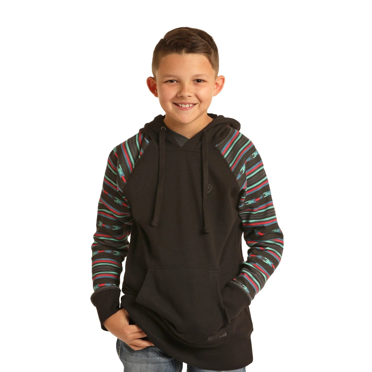 Rock & Roll Cowboy Boy's Black Aztec Sleeve Hoodie P4H6340 3 Rock & Roll Cowboy Boy's Black Aztec Sleeve Hoodie P4H6340