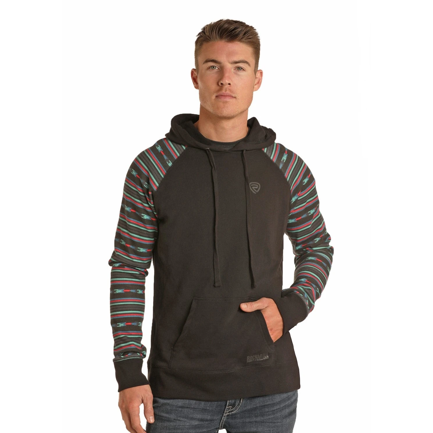 Rock & Roll Denim® Men's Black Aztec Long Sleeve Hoodie P8H6340 3 Rock & Roll Denim® Men's Black Aztec Long Sleeve Hoodie P8H6340