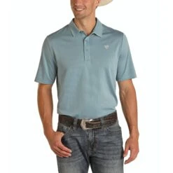 Rock & Roll Cowboy Men's Short Sleeve Sky Blue Polo P9P8017-48