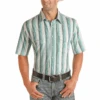 Panhandle Select® Men's Aqua Serape Stripe Button Down Shirt PSMS1SRZ6C-38 -Rock & Roll PSMS1SRZ6C 38