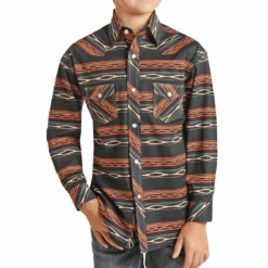 Rock & Roll Cowboy® Youth Boy's Navy Aztec Snap Up Shirt RRBSOSR08U