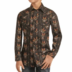 Rock & Roll® Youth Boy's Black Longhorn Snap Down Shirt RRBSOSRZ0K-01