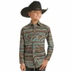 Rock & Roll Cowboy Kid's Teal Aztec Stripe Snap Shirt RRBSOSRZ17-81 -Rock & Roll RRBSOSRZ17 81