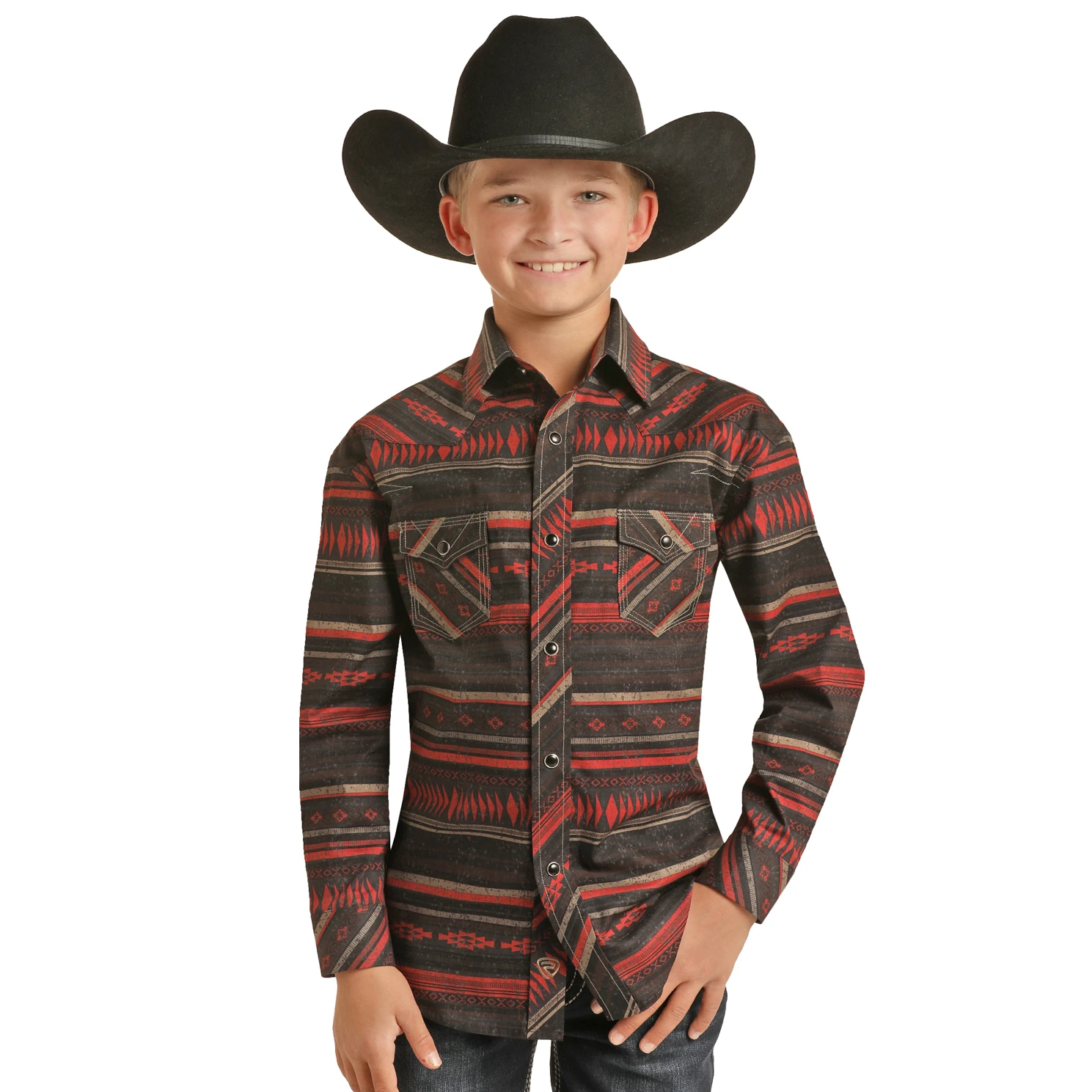Rock & Roll® Youth Boy's Black Aztec Print Snap Shirt RRBSOSRZ1J-62 3 Rock & Roll® Youth Boy's Black Aztec Print Snap Shirt RRBSOSRZ1J-62