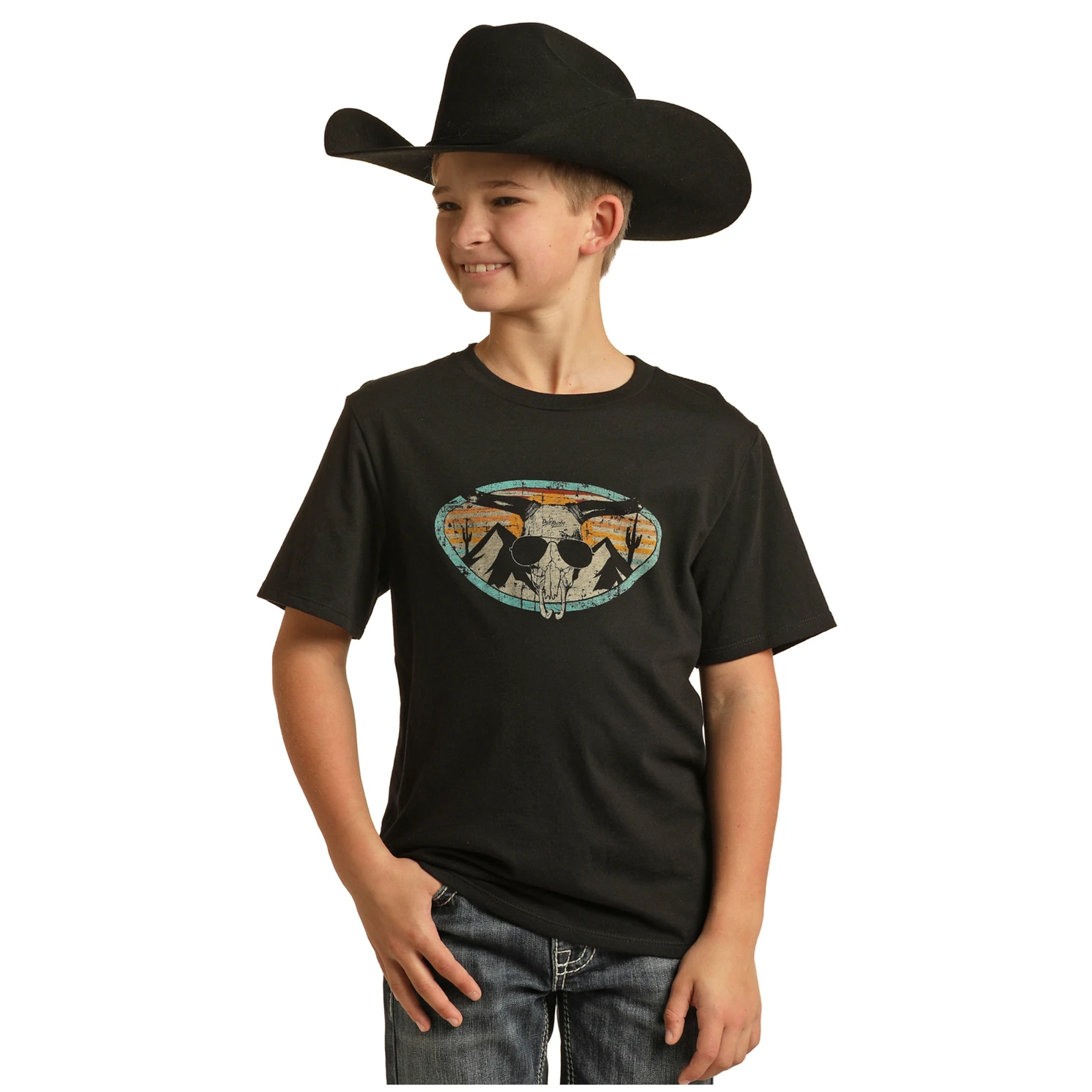 Rock & Roll Cowboy® Youth Boy's Longhorn Black Graphic Tee RRBT21R0IZ 3 Rock & Roll Cowboy® Youth Boy's Longhorn Black Graphic Tee RRBT21R0IZ
