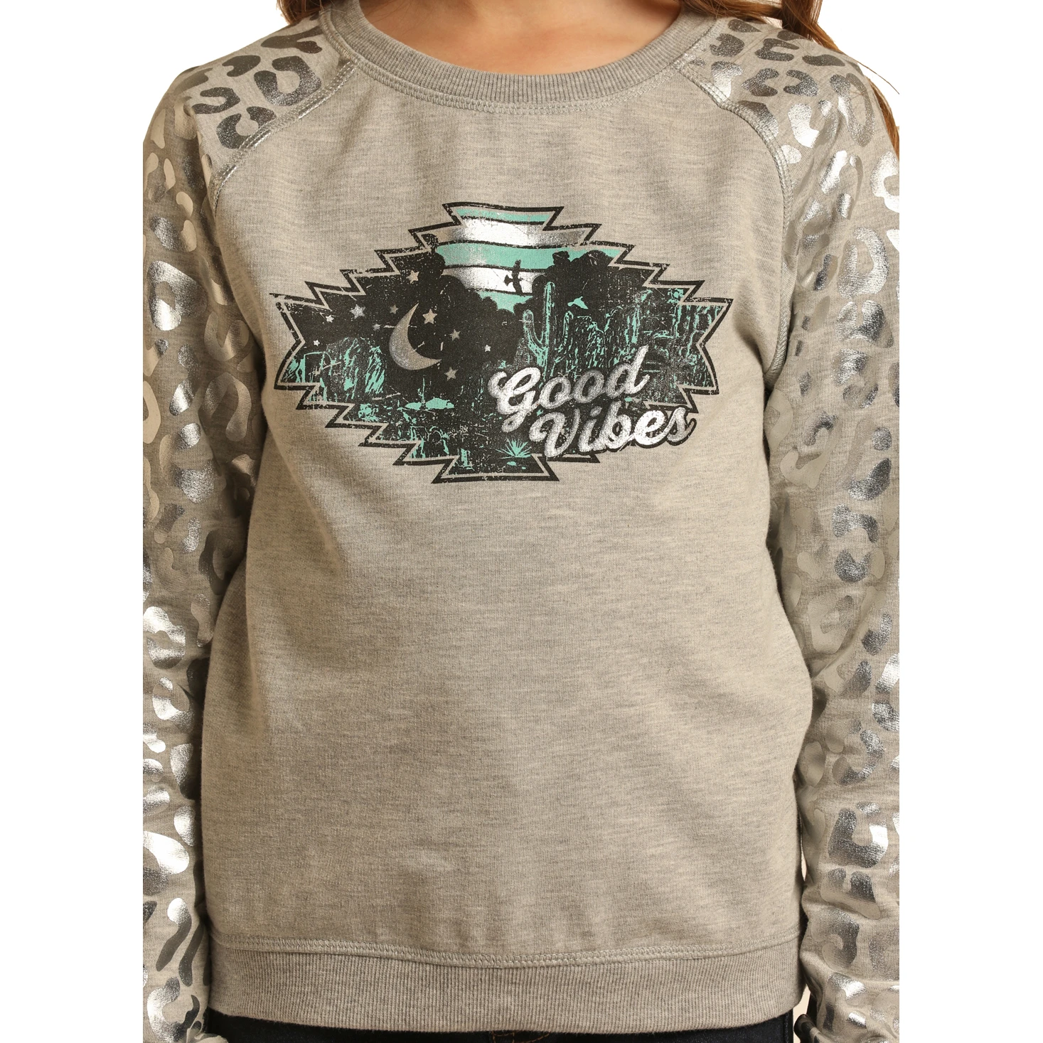 Rock & Roll Cowgirl® Youth Girl's Foil Cheetah Pullover RRGT91R0IG 3 Rock & Roll Cowgirl® Youth Girl's Foil Cheetah Pullover RRGT91R0IG - Image 2