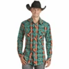 Rock & Roll® Men's Teal Aztec Poplin Print Snap Shirt RRMSOSRZ15-81