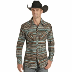 Rock & Roll® Men's Aztec Stripe Poplin Print Snap Shirt RRMSOSRZ17-81