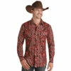 Rock & Roll Cowboy Men's Burgundy Aztec Snap Shirt RRMSOSRZ1K-62 -Rock & Roll RRMSOSRZ1K 62