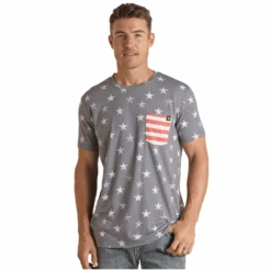 Rock & Roll Cowboy® Men's Blue American Flag T-Shirt RRMT21RZLW-45